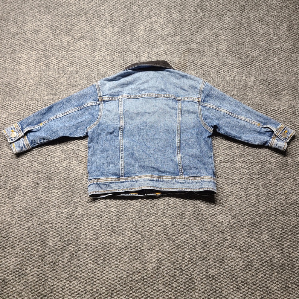 HM Kids Blue Denim Jacket Black Corduroy Collar Snap Front Size 3-4T 912939 - Picture 5 of 9